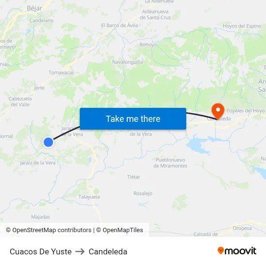 Cuacos De Yuste to Candeleda map