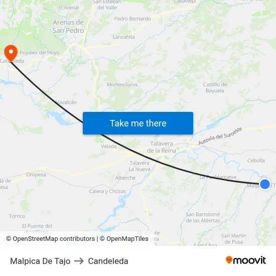 Malpica De Tajo to Candeleda map