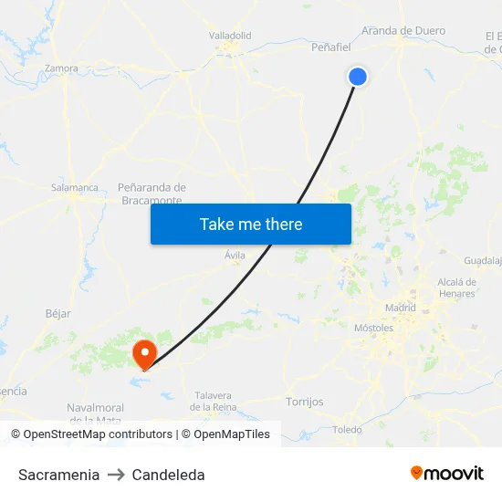 Sacramenia to Candeleda map