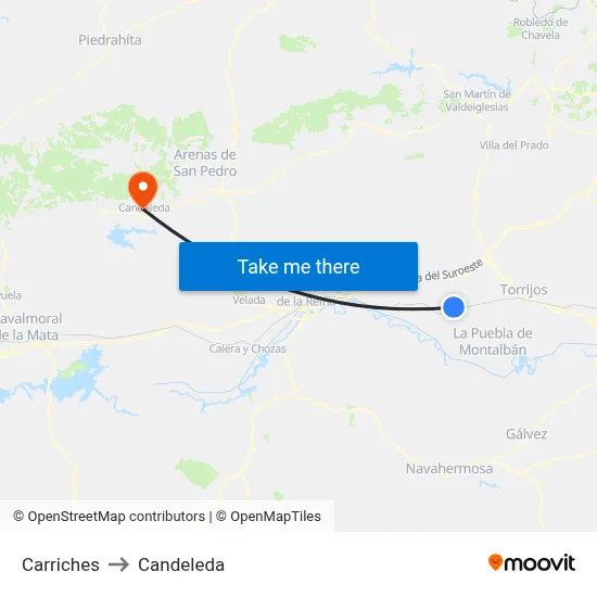 Carriches to Candeleda map