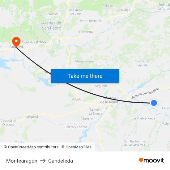 Montearagón to Candeleda map