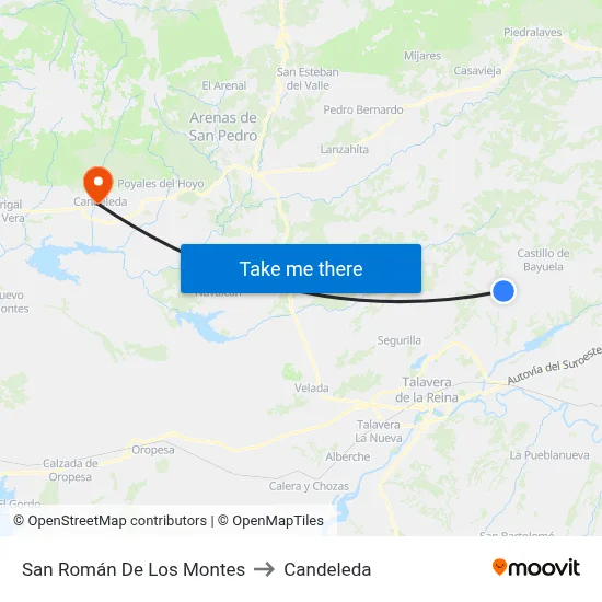 San Román De Los Montes to Candeleda map