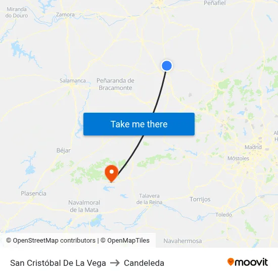 San Cristóbal De La Vega to Candeleda map