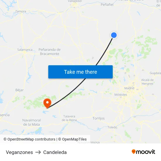 Veganzones to Candeleda map