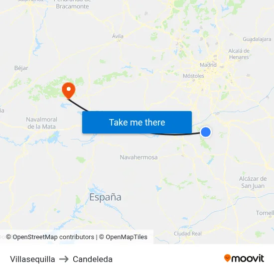 Villasequilla to Candeleda map