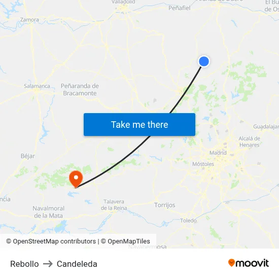 Rebollo to Candeleda map