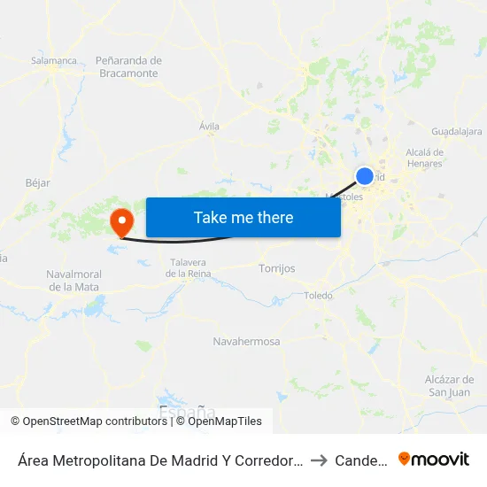 Área Metropolitana De Madrid Y Corredor Del Henares to Candeleda map