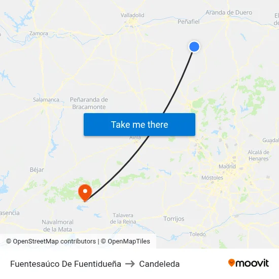 Fuentesaúco De Fuentidueña to Candeleda map