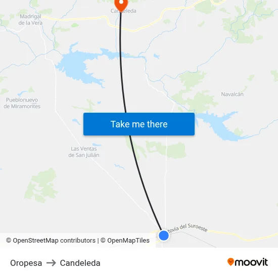 Oropesa to Candeleda map