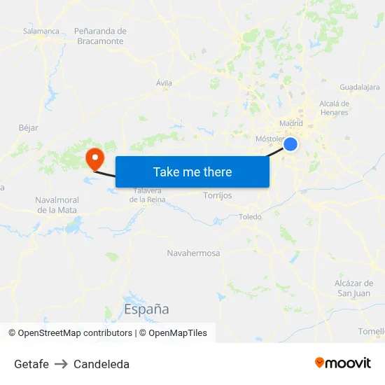 Getafe to Candeleda map