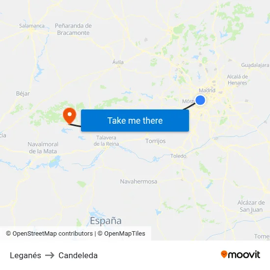Leganés to Candeleda map