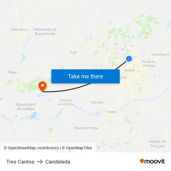 Tres Cantos to Candeleda map