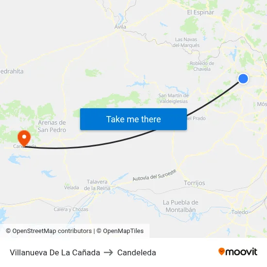 Villanueva De La Cañada to Candeleda map