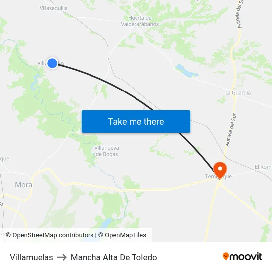 Villamuelas to Mancha Alta De Toledo map