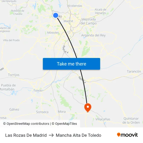 Las Rozas De Madrid to Mancha Alta De Toledo map