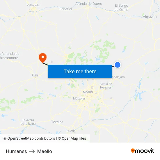 Humanes to Maello map