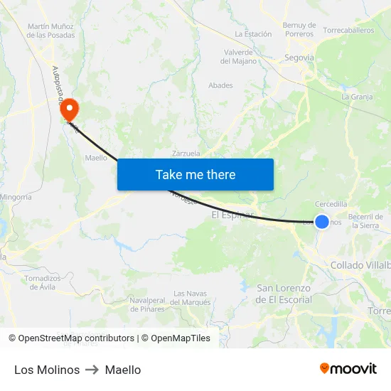Los Molinos to Maello map