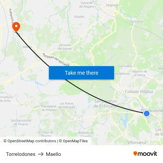 Torrelodones to Maello map