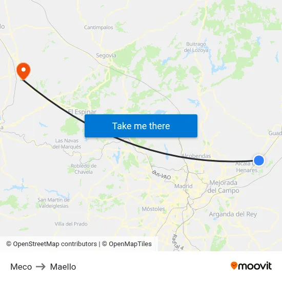 Meco to Maello map