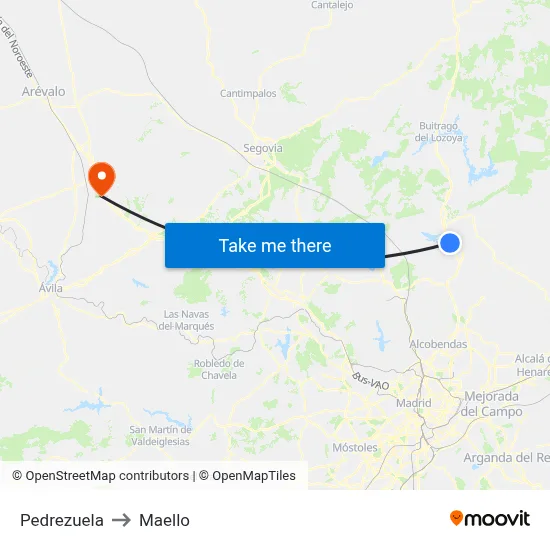 Pedrezuela to Maello map