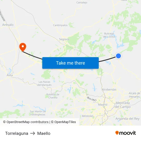 Torrelaguna to Maello map