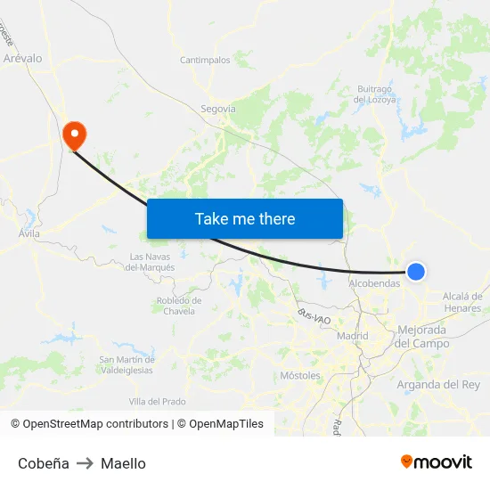 Cobeña to Maello map
