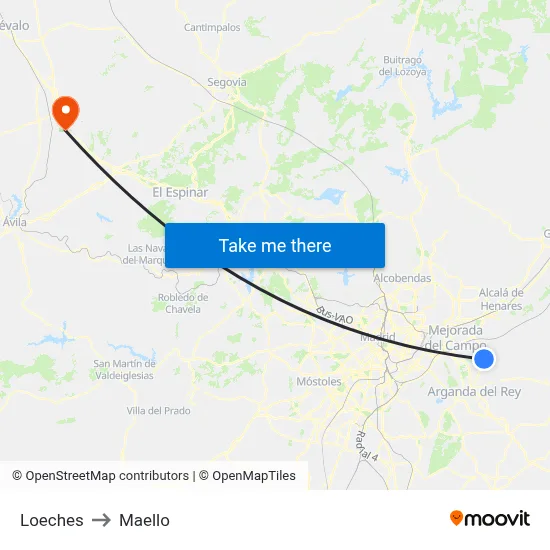 Loeches to Maello map