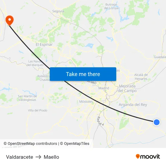 Valdaracete to Maello map