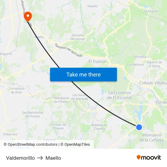 Valdemorillo to Maello map