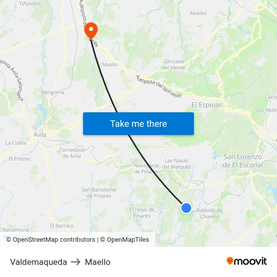 Valdemaqueda to Maello map
