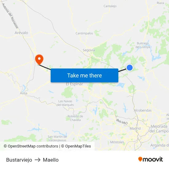 Bustarviejo to Maello map