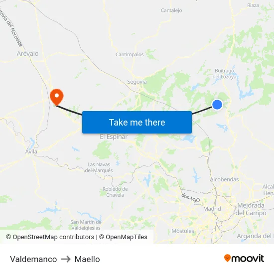 Valdemanco to Maello map