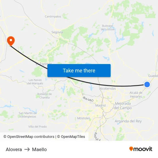 Alovera to Maello map