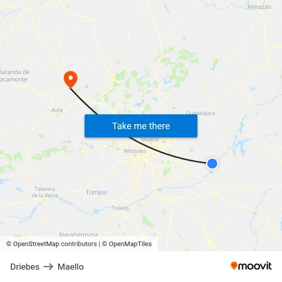 Driebes to Maello map