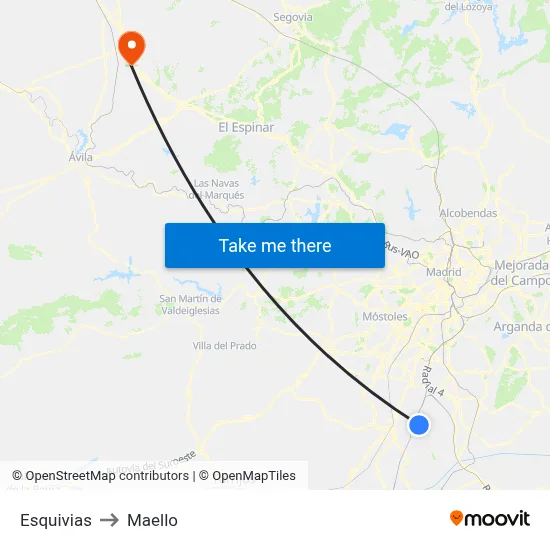 Esquivias to Maello map