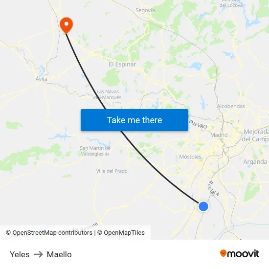 Yeles to Maello map