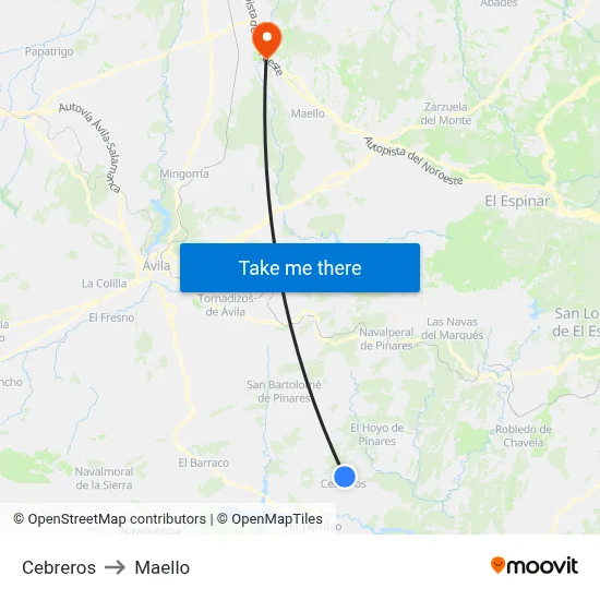 Cebreros to Maello map