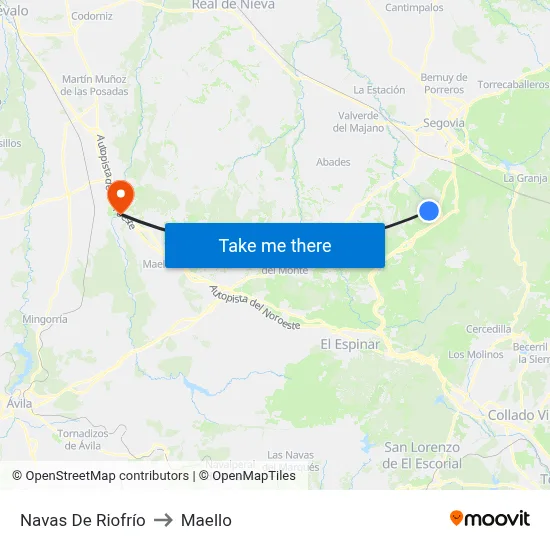 Navas De Riofrío to Maello map