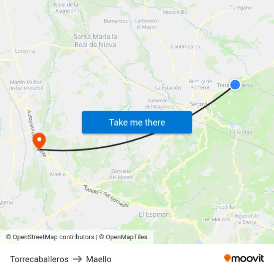 Torrecaballeros to Maello map