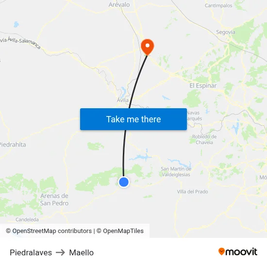 Piedralaves to Maello map