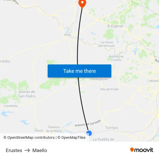 Erustes to Maello map