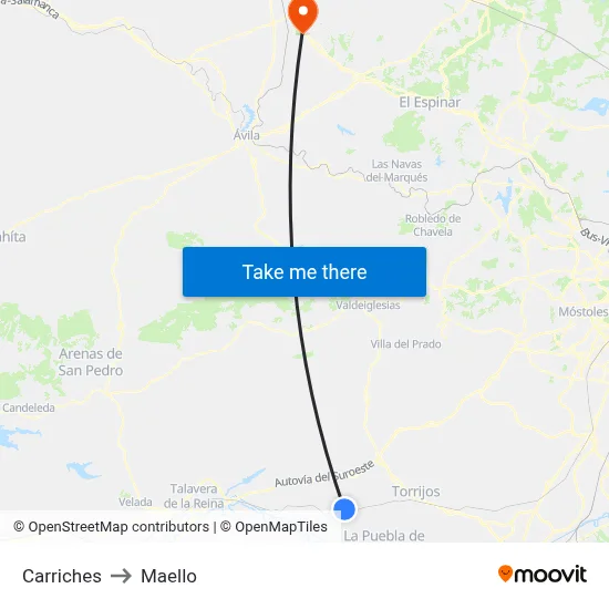 Carriches to Maello map