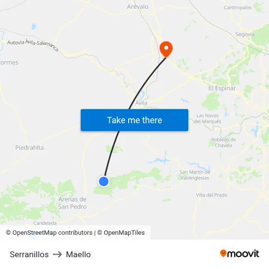 Serranillos to Maello map