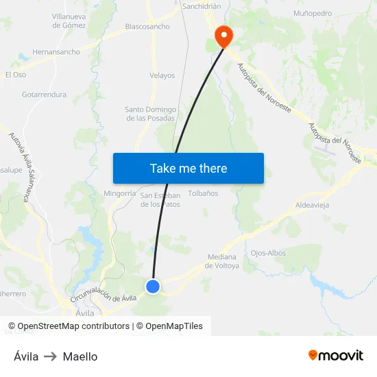 Ávila to Maello map
