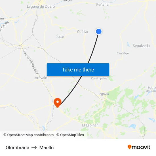 Olombrada to Maello map