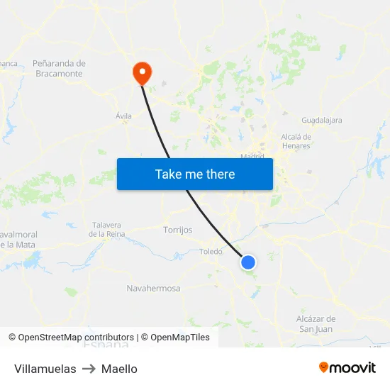 Villamuelas to Maello map