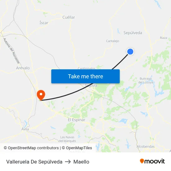 Valleruela De Sepúlveda to Maello map