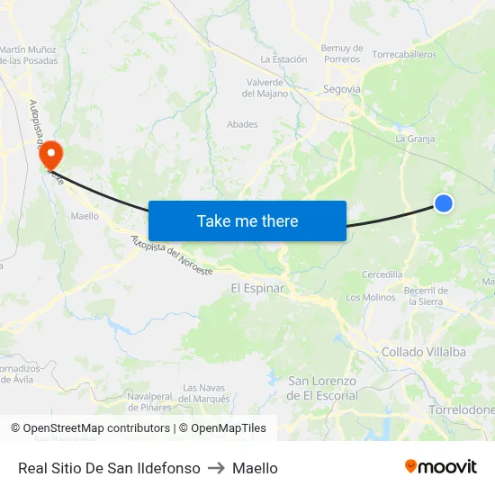 Real Sitio De San Ildefonso to Maello map