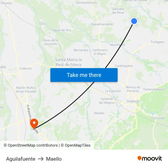 Aguilafuente to Maello map