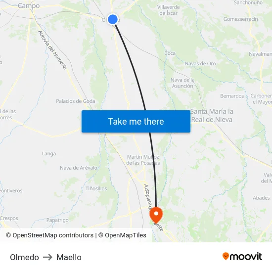 Olmedo to Maello map